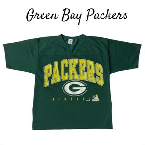 Green Bay Packers Riddell 3/4 Sleeve V Neck Jersey Style Shirt Size Medium